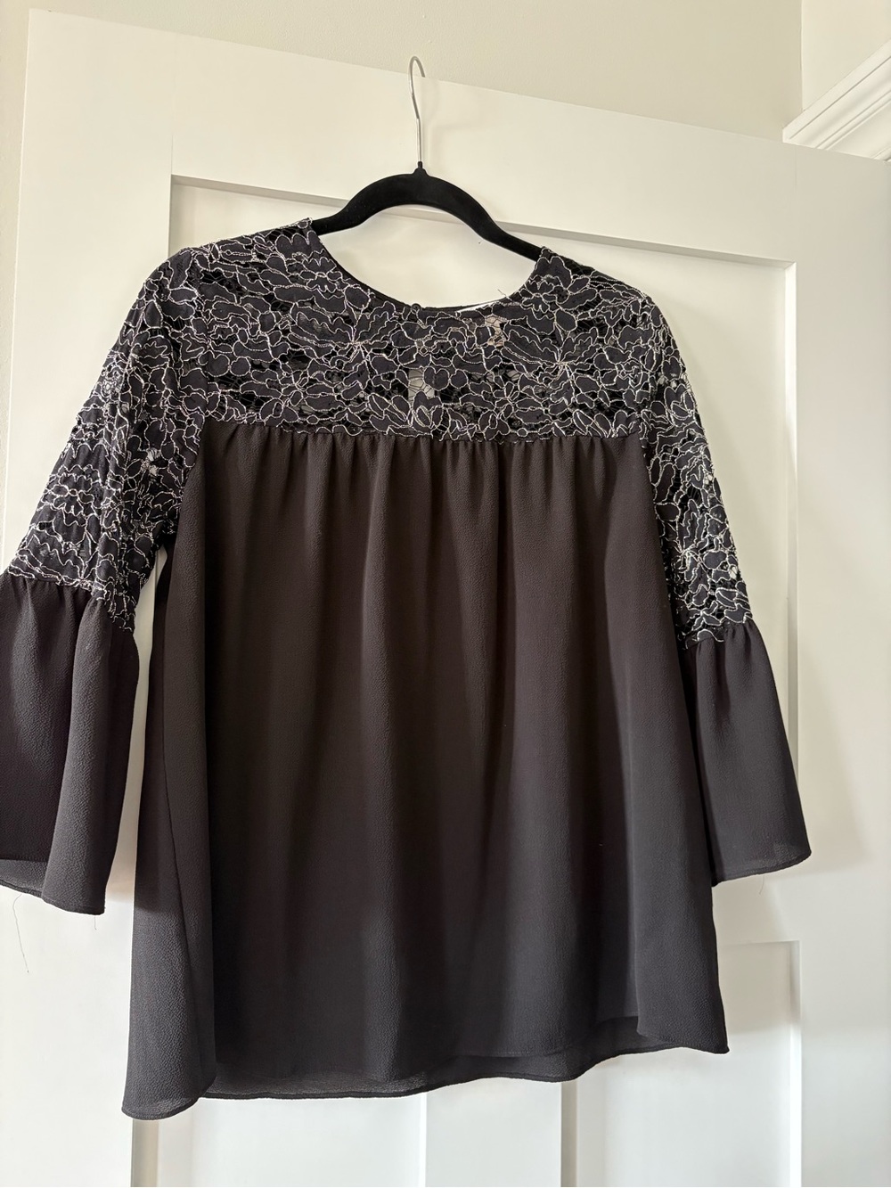 Michael Kors Black Floral Lace Yoke Tunic